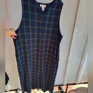 Vintage Plaid Bechamel Pullover 100% Cotton Full Button Up Dress With Pockets